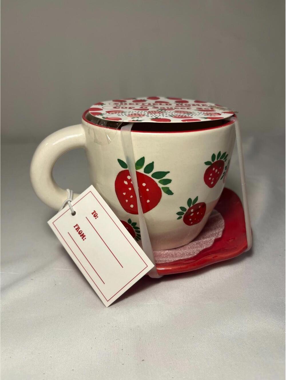 Sheffield Home Strawberry Cup & Saucer Set – Ceramic Mug with Matching Saucer